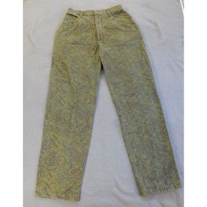 Vintage Yasmin Womens Pants 8 W25 L28 Green Paisley High Rise Waist Mom Jeans